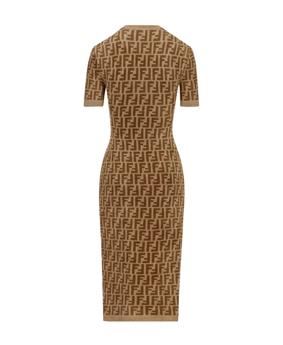 Fendi All-Over Ff Printed Knitted Midi Dress