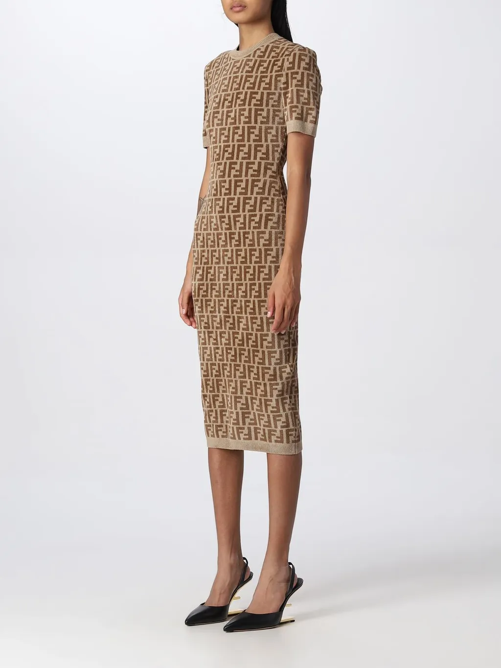 Fendi All-Over Ff Printed Knitted Midi Dress