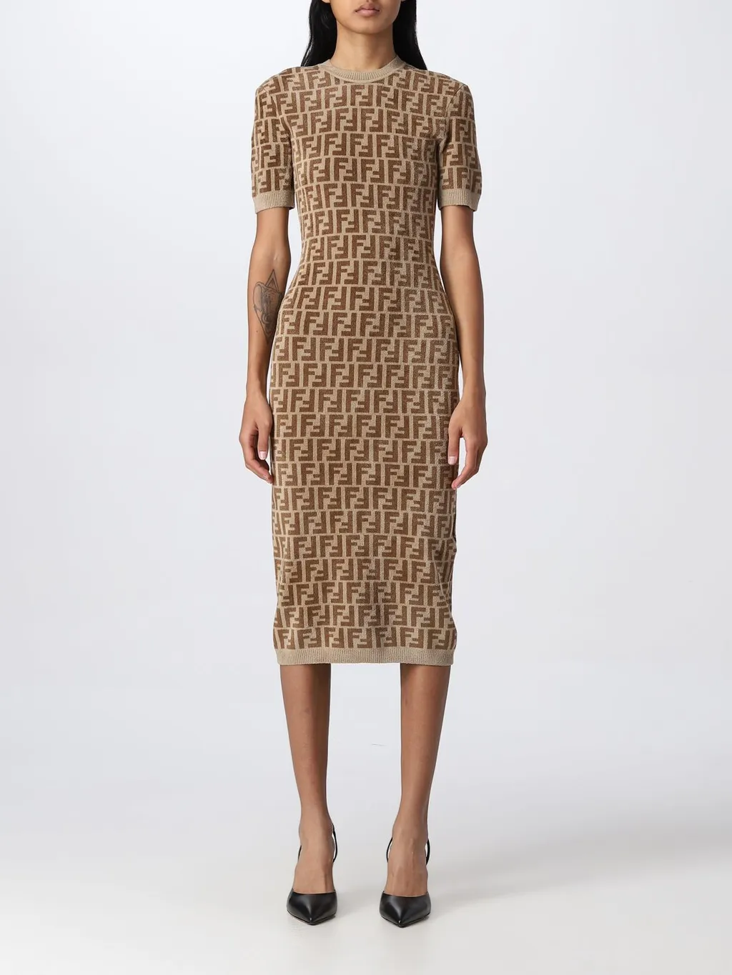 Fendi All-Over Ff Printed Knitted Midi Dress