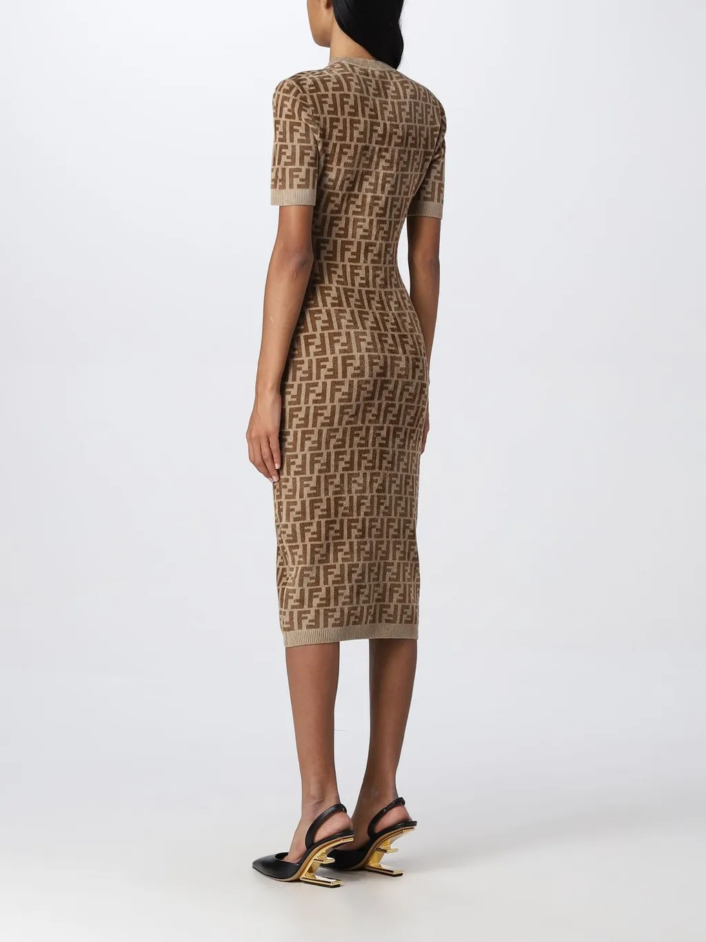 Fendi All-Over Ff Printed Knitted Midi Dress