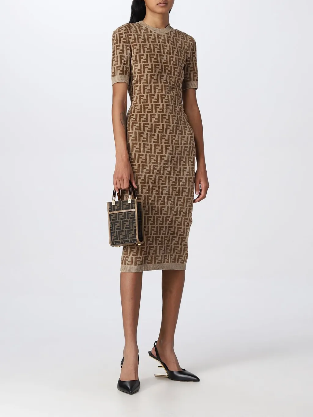 Fendi All-Over Ff Printed Knitted Midi Dress