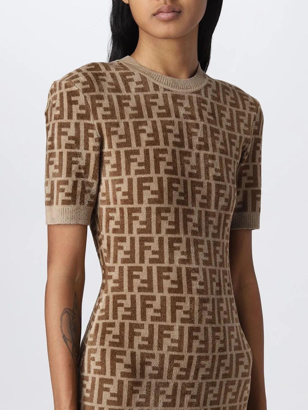 Fendi All-Over Ff Printed Knitted Midi Dress