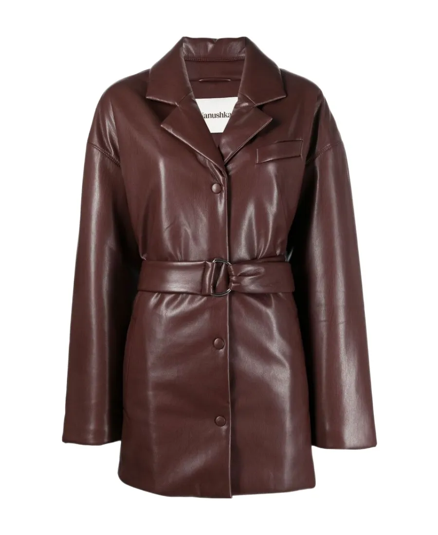 Belted Faux-Leather Blazer