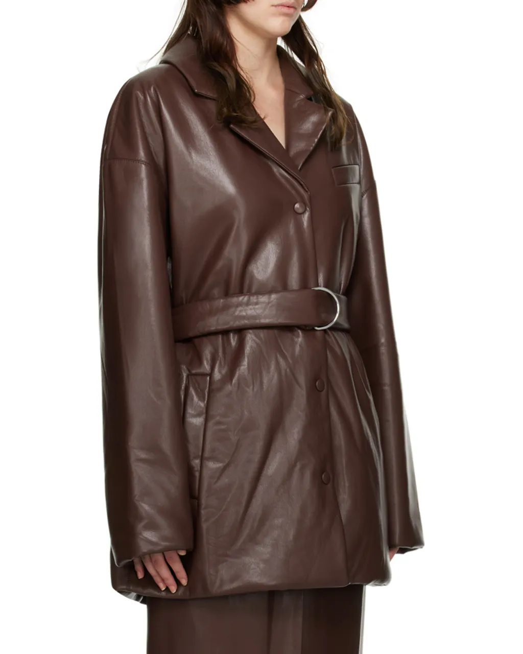 Belted Faux-Leather Blazer
