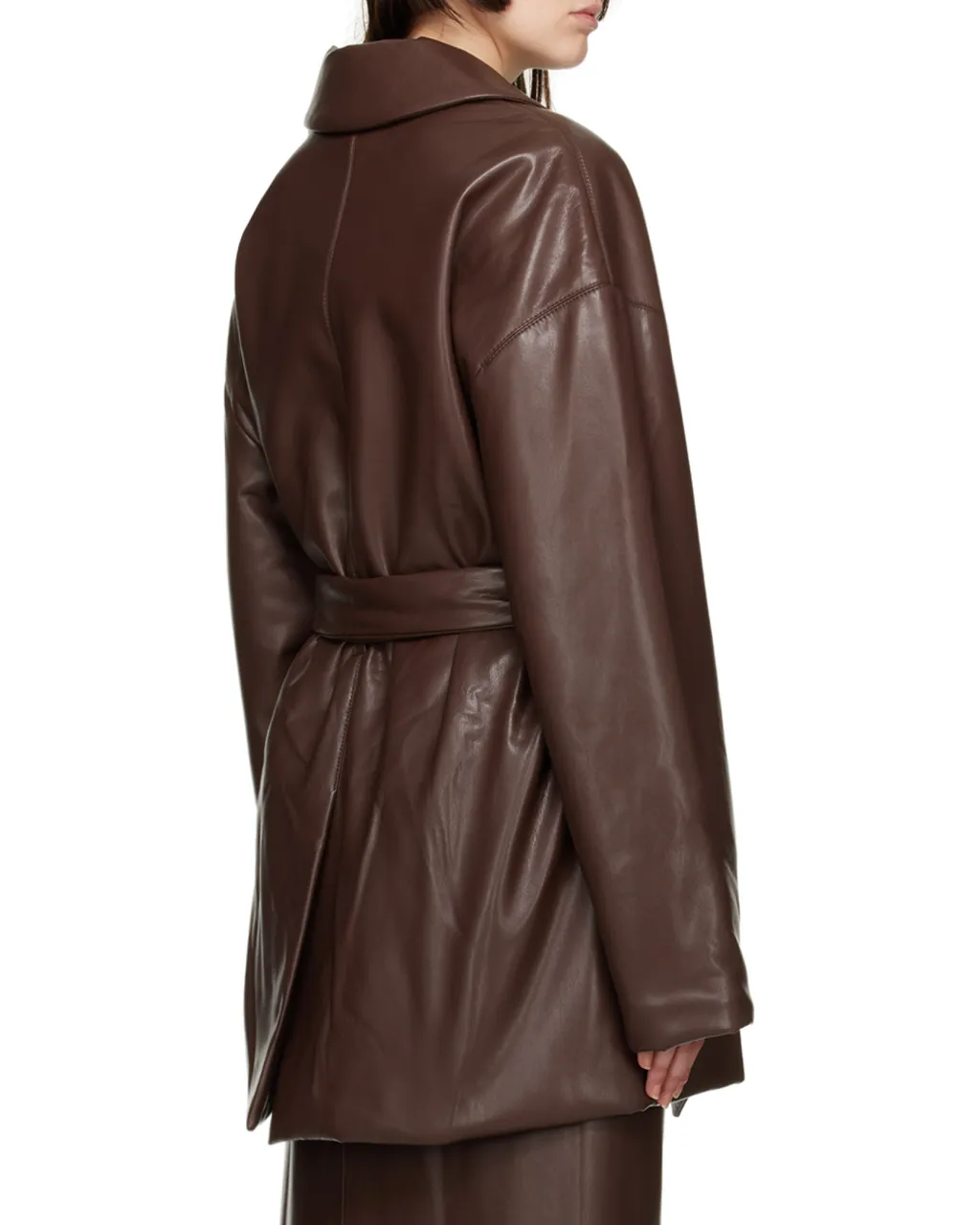 Belted Faux-Leather Blazer