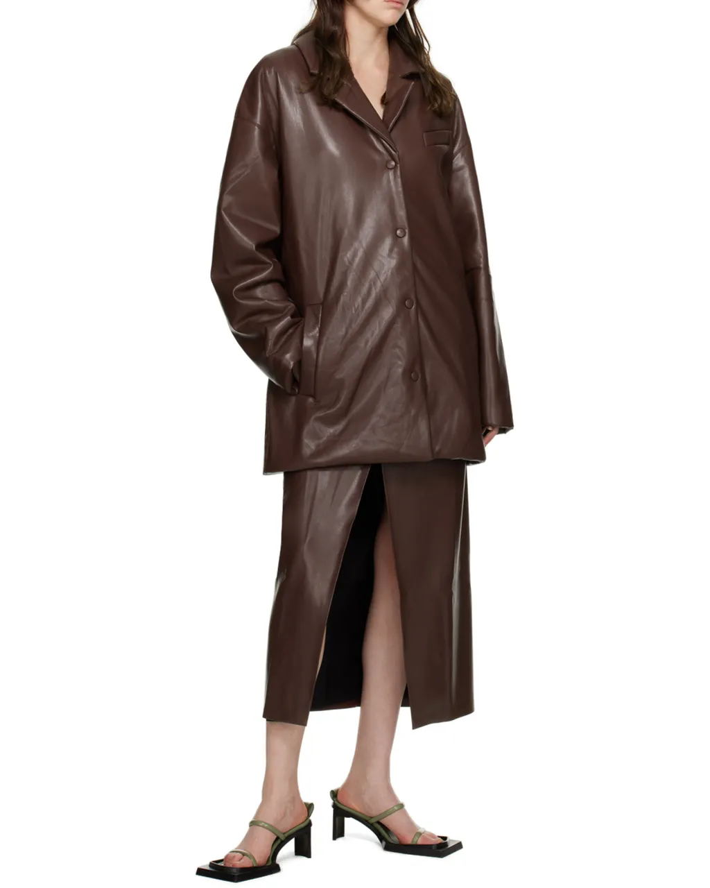 Belted Faux-Leather Blazer