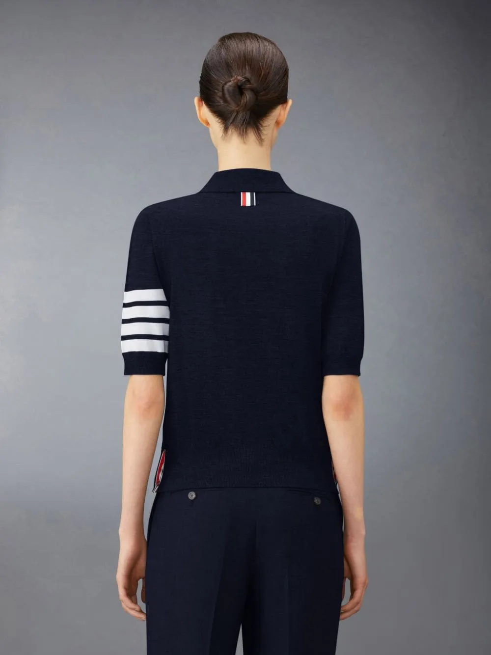 Thom Browne 4-Bar Button Detailed Short-Sleeved Polo Shirt