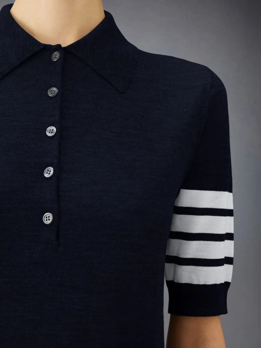 Thom Browne 4-Bar Button Detailed Short-Sleeved Polo Shirt