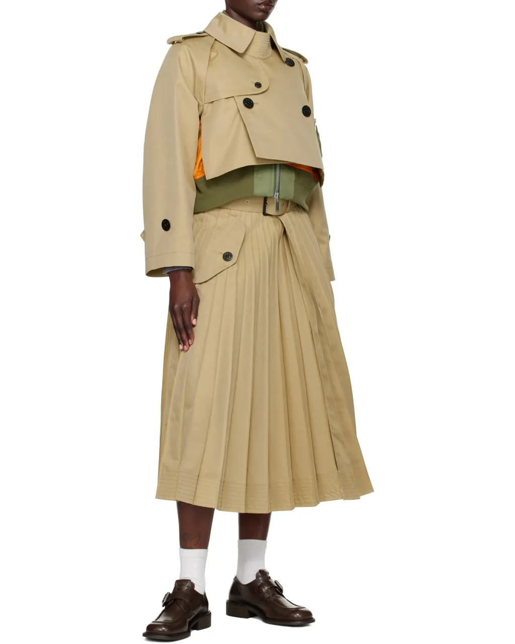 Sacai Belted Pleated Midi Skirt