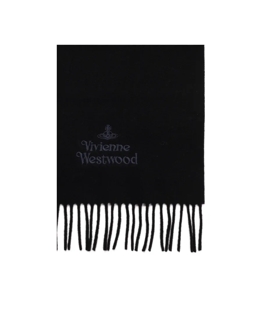 Vivienne Westwood Logo Embroidered Fringed Scarf
