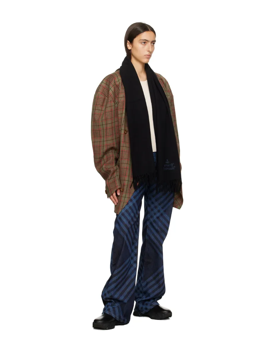Vivienne Westwood Logo Embroidered Fringed Scarf