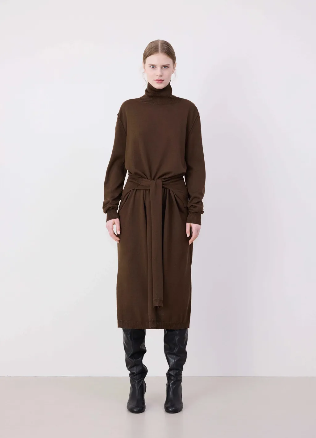 Lemaire Trompe L'oeil Turtleneck Belted Midi Dress