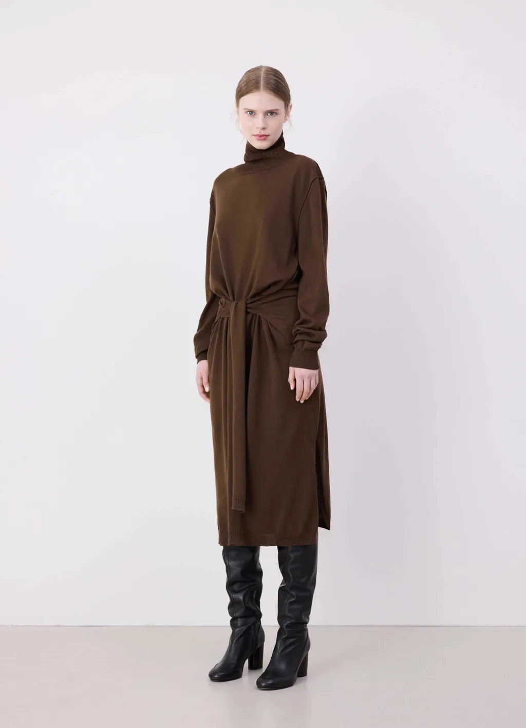 Lemaire Trompe L'oeil Turtleneck Belted Midi Dress