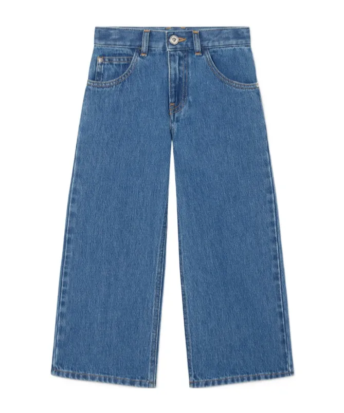 Versace Kids Logo Patch Low-Rise Wide-Leg Jeans
