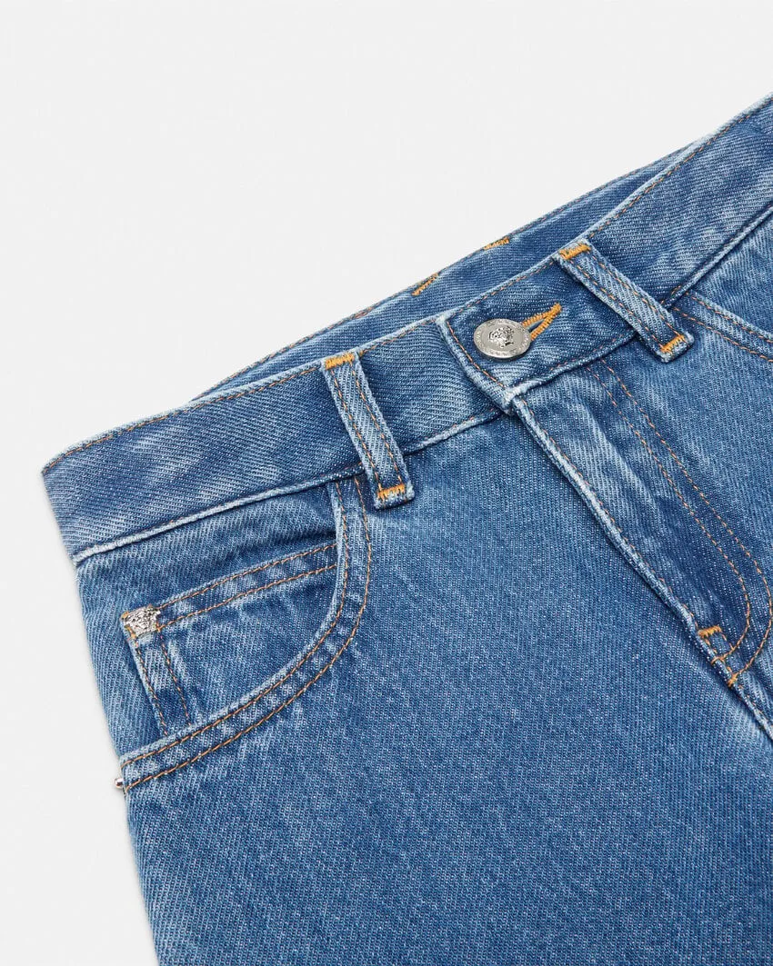 Versace Kids Logo Patch Low-Rise Wide-Leg Jeans