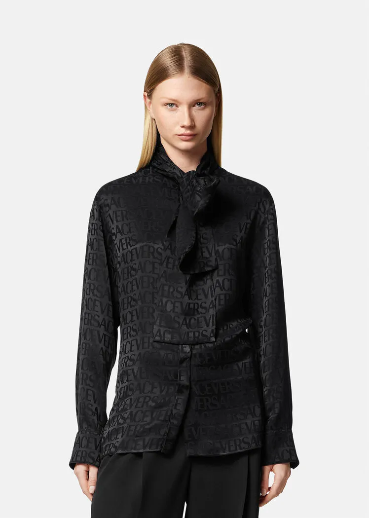 Versace Allover Logo Patterned Satin Shirt