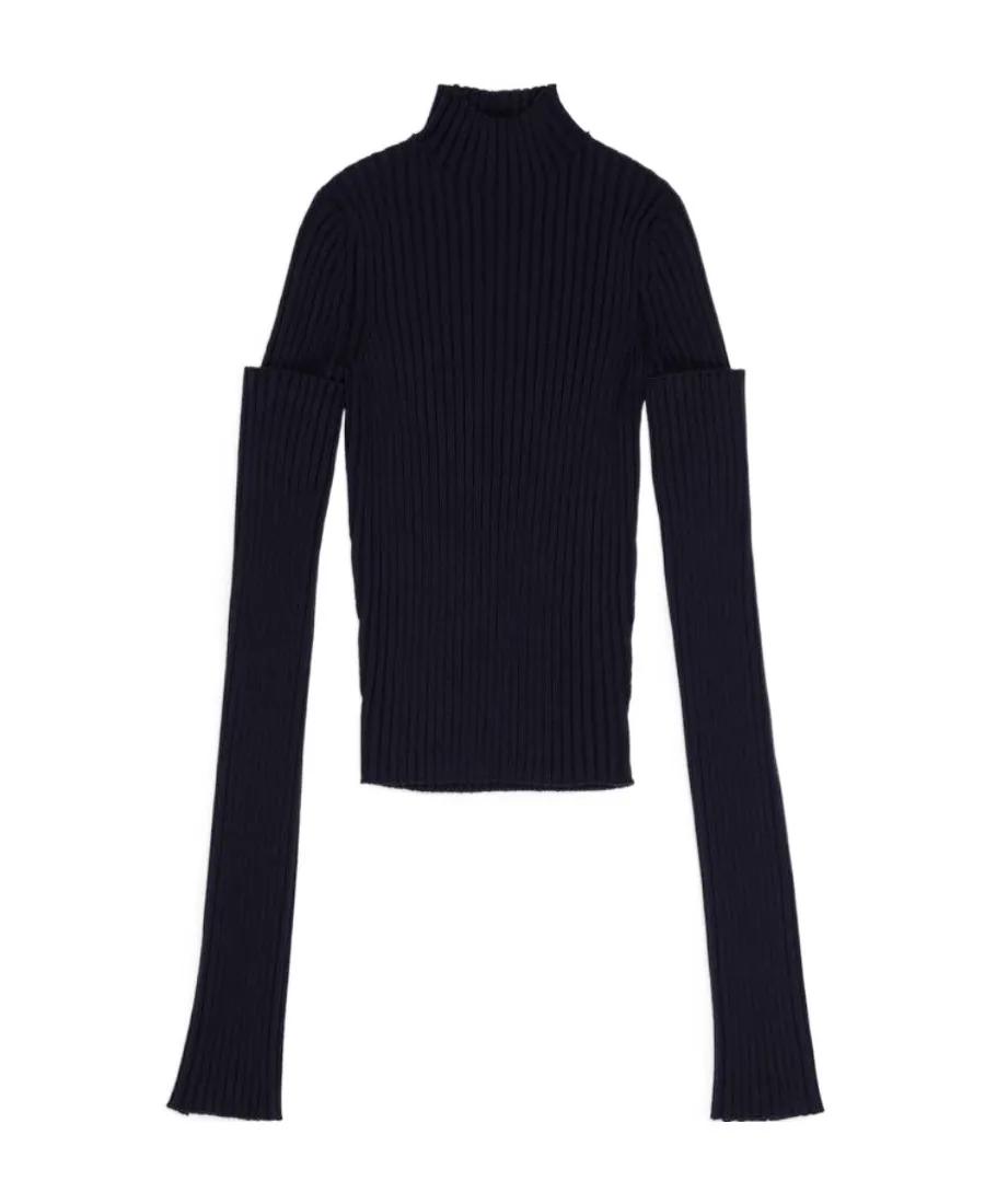 Cut-Up Sleeves Sweater In Navy Blue