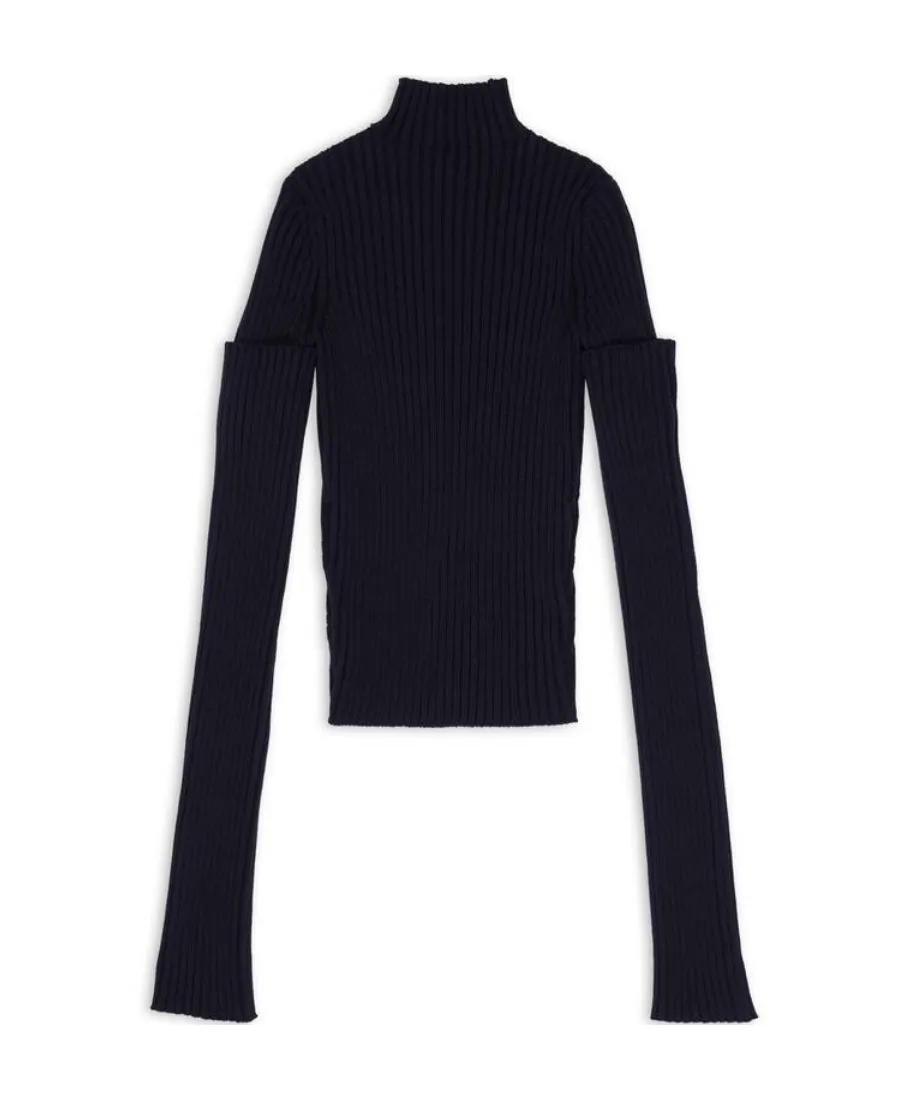 Cut-Up Sleeves Sweater In Navy Blue