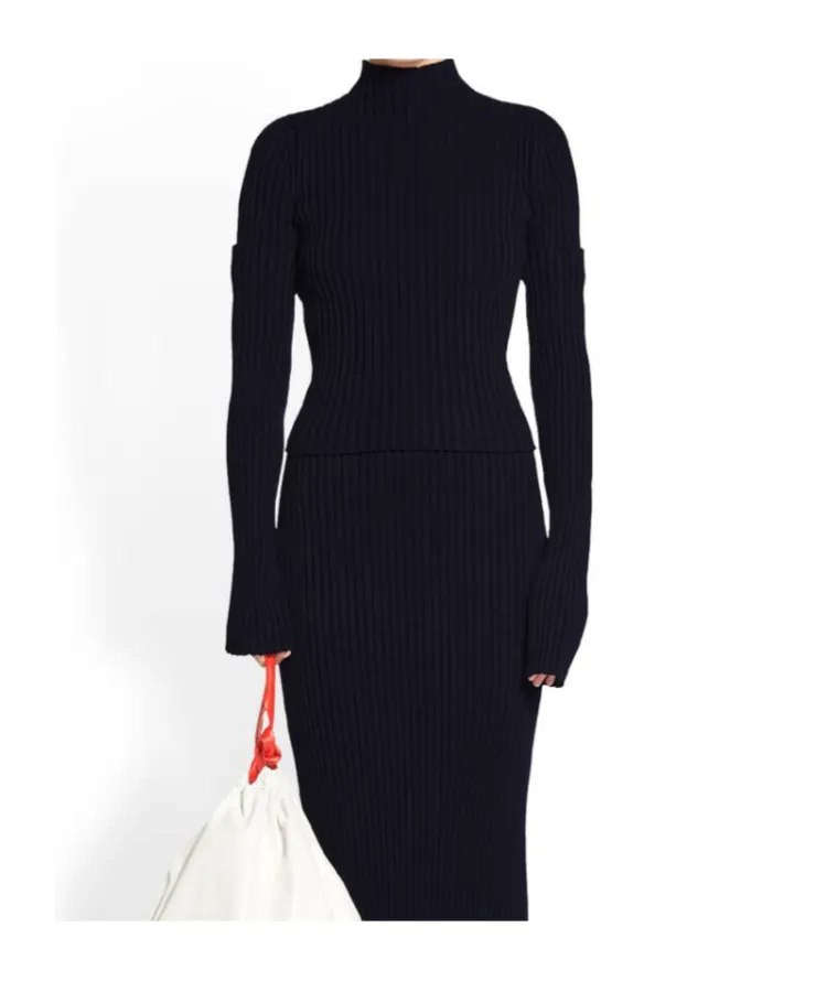 Cut-Up Sleeves Sweater In Navy Blue