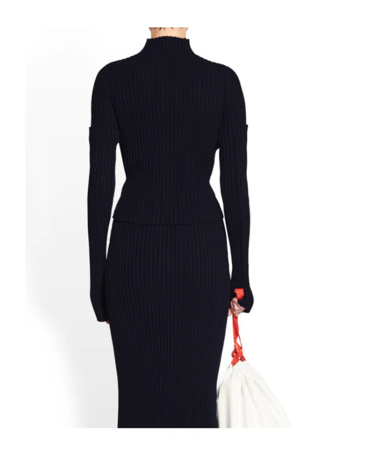 Cut-Up Sleeves Sweater In Navy Blue