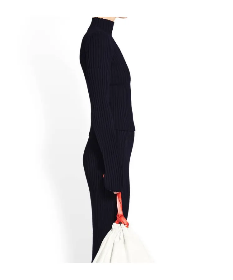 Cut-Up Sleeves Sweater In Navy Blue