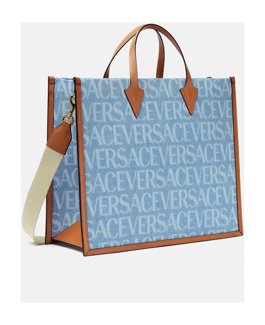 Versace Versace Allover-Printed Denim Top Handle Bag