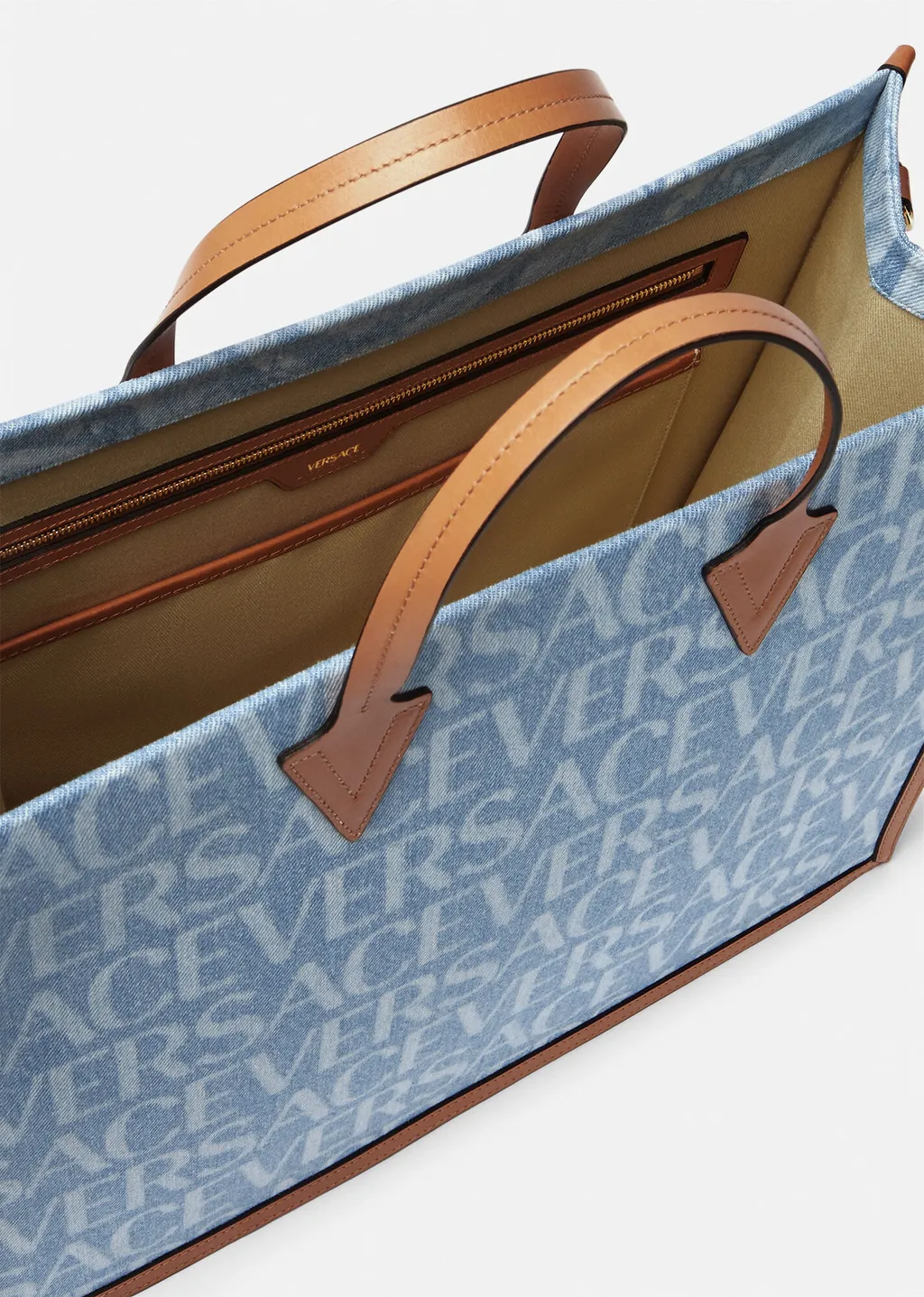 Versace Versace Allover-Printed Denim Top Handle Bag