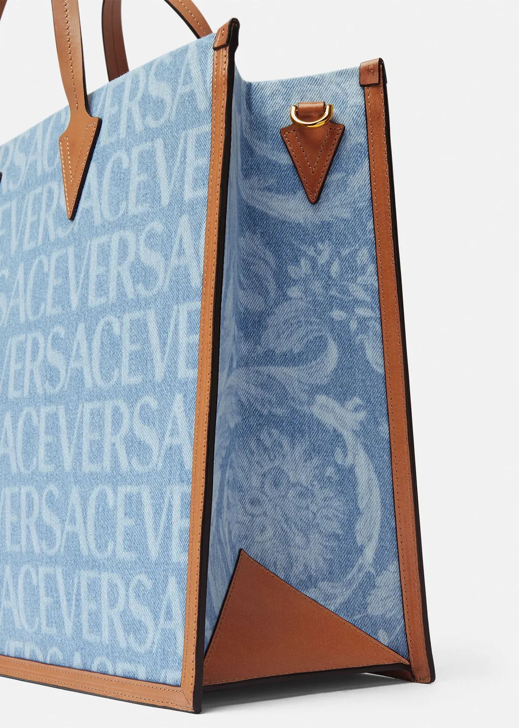 Versace Versace Allover-Printed Denim Top Handle Bag
