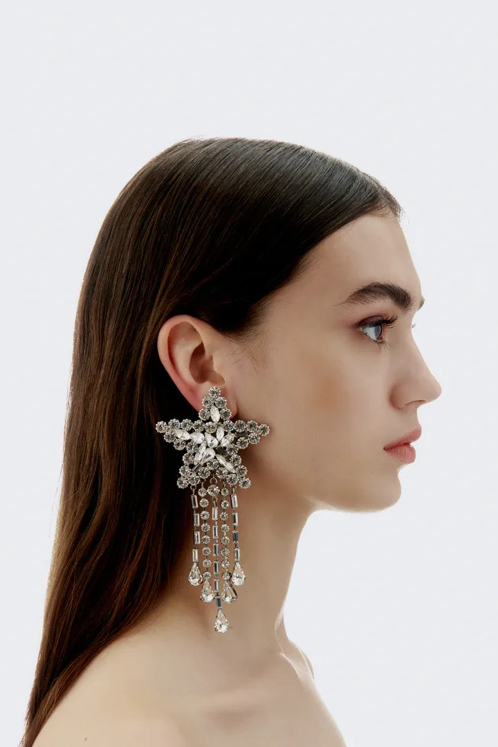 Crystal-Embellished Star-Shaped Drop Earrings