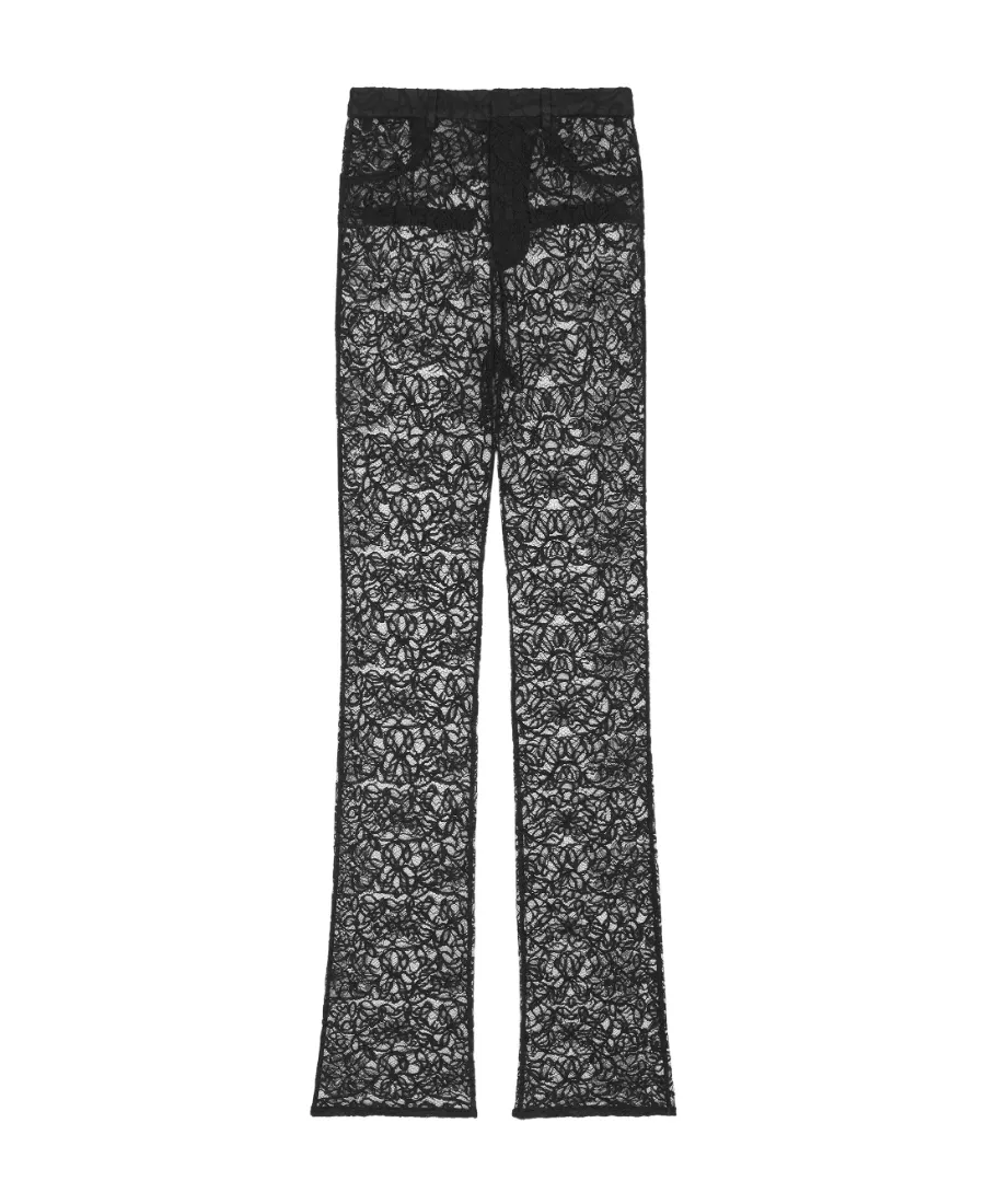 Saint Laurent Lace Detailed Straight Leg Trousers