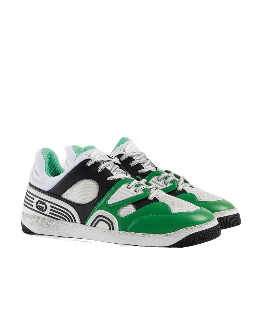 Gucci Basket Round Toe Lace-Up Sneakers