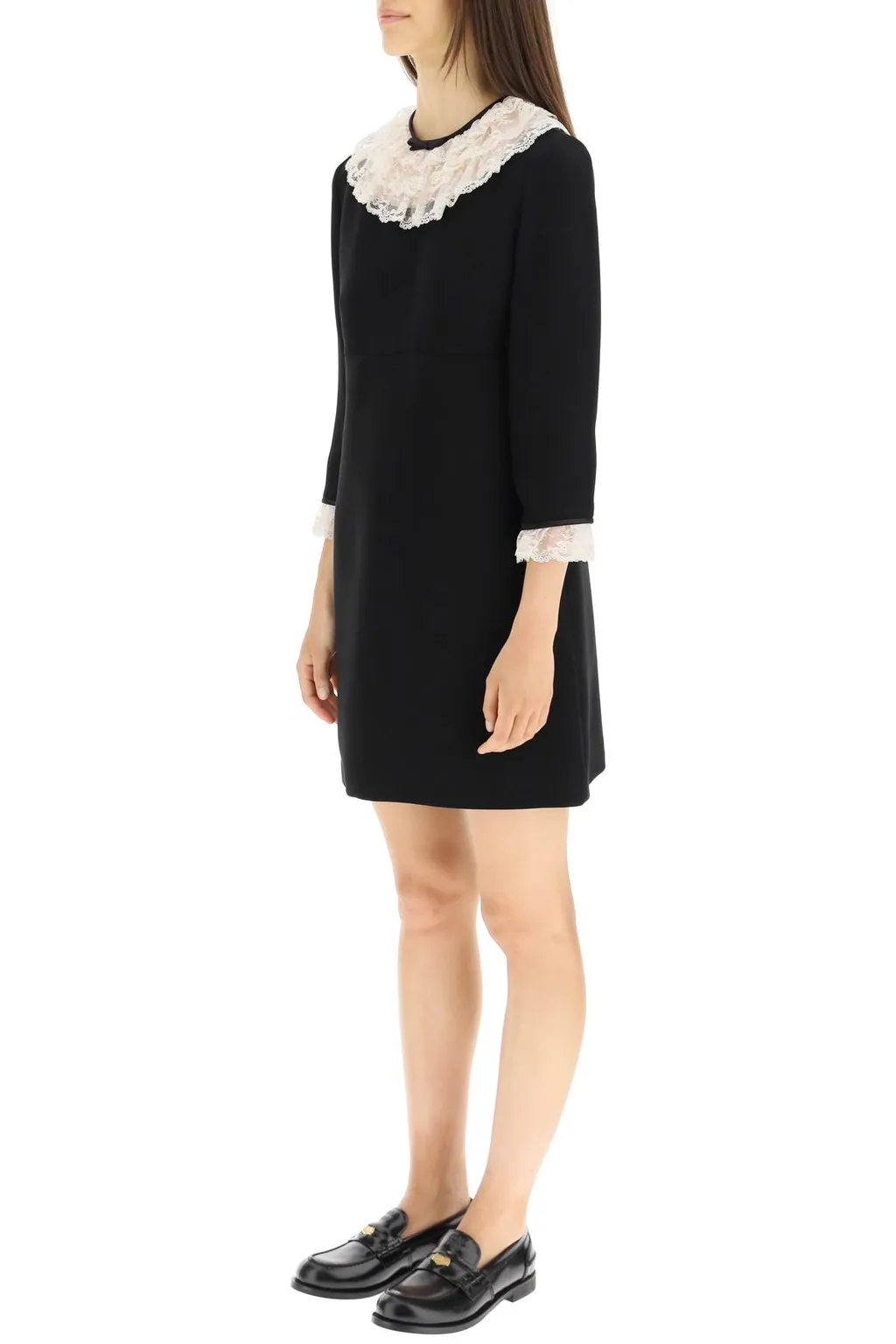 Miu Miu Lace Trimming Long Sleeved Mini Dress