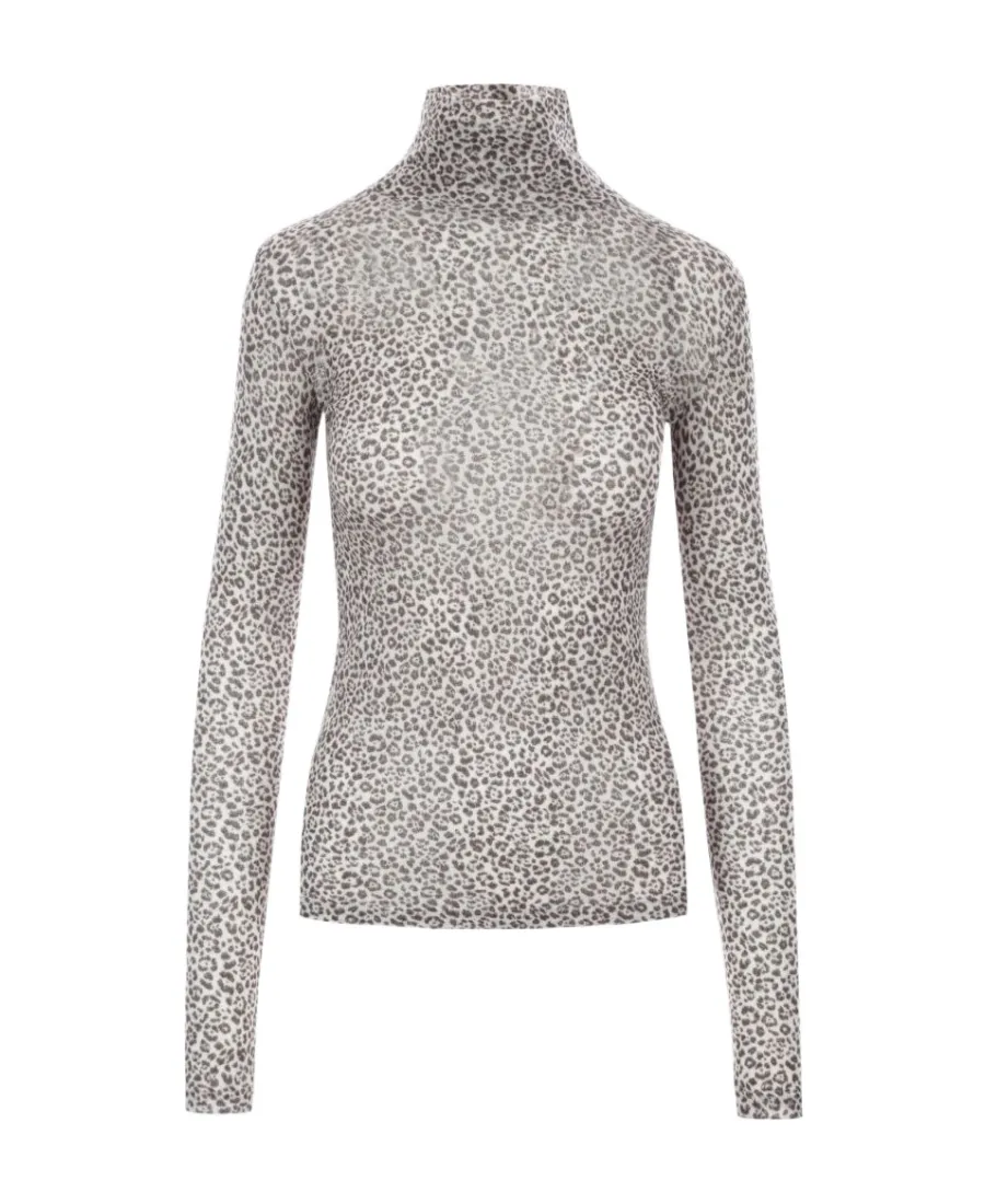 Saint Laurent Leopard Printed Long-Sleeved Top