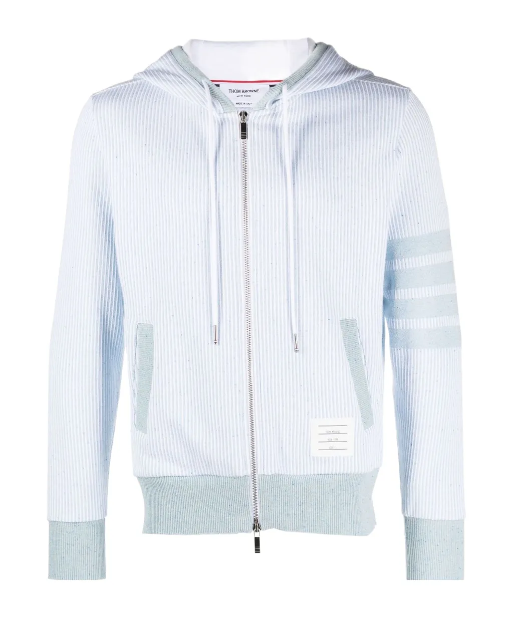Thom Browne 4-Bar Striped Zip-Up Drawstring Hoodie