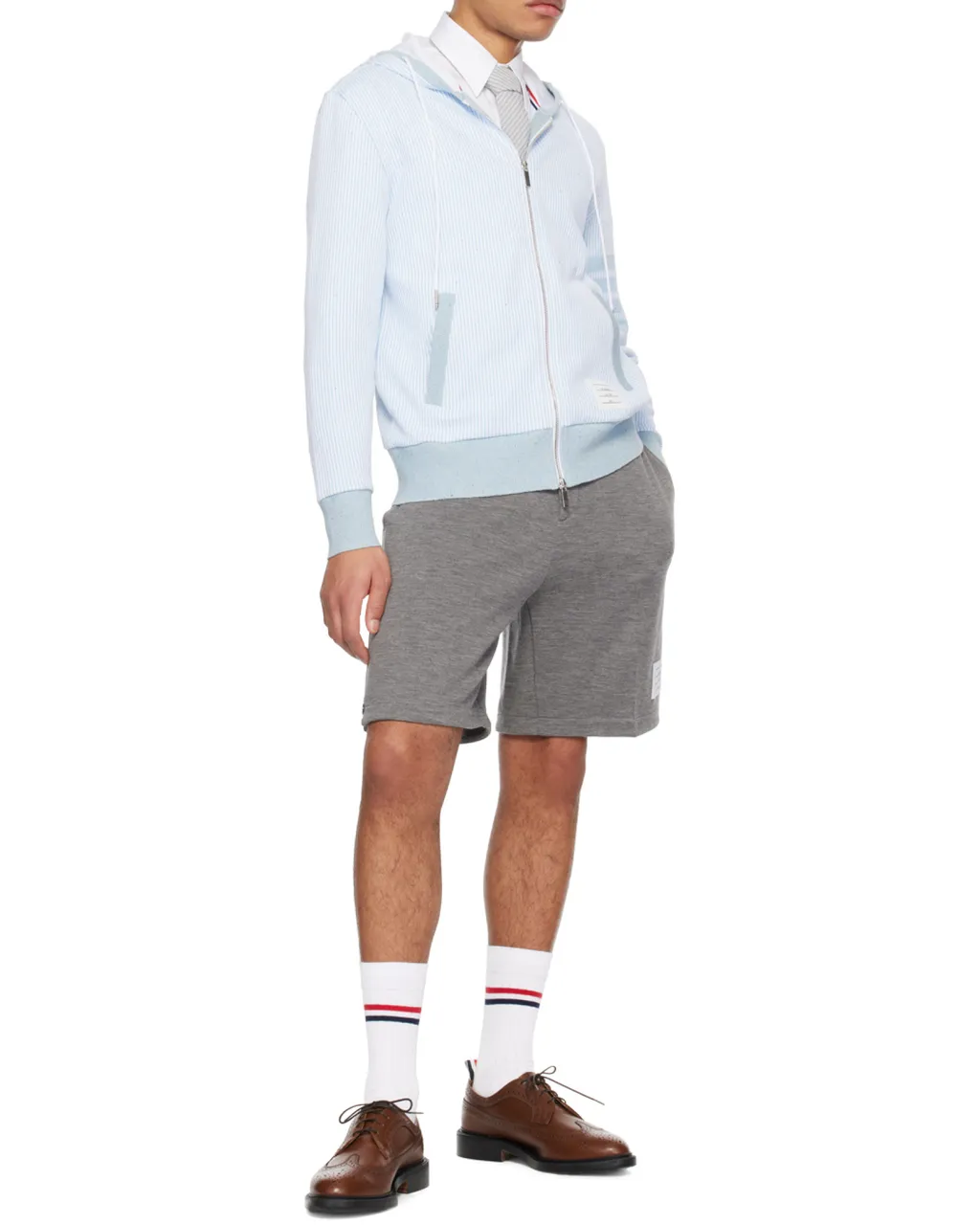 Thom Browne 4-Bar Striped Zip-Up Drawstring Hoodie