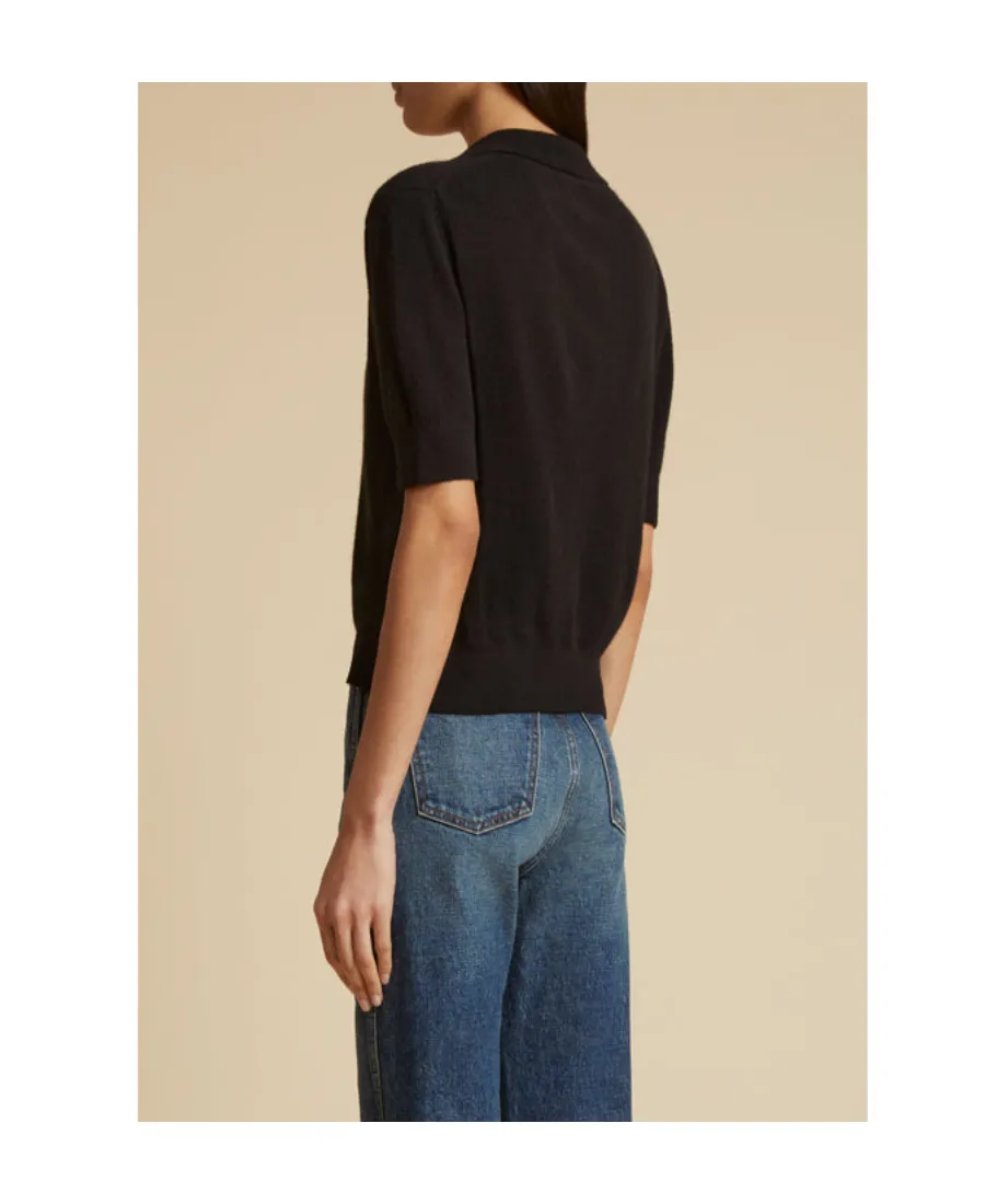 Khaite Jo Short-Sleeved Plunging V-Neck Polo Top