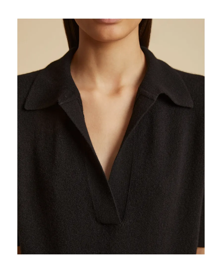 Khaite Jo Short-Sleeved Plunging V-Neck Polo Top