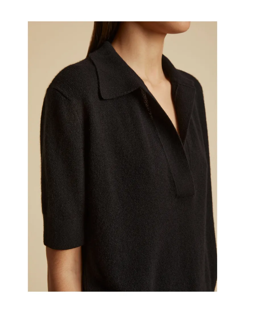 Khaite Jo Short-Sleeved Plunging V-Neck Polo Top