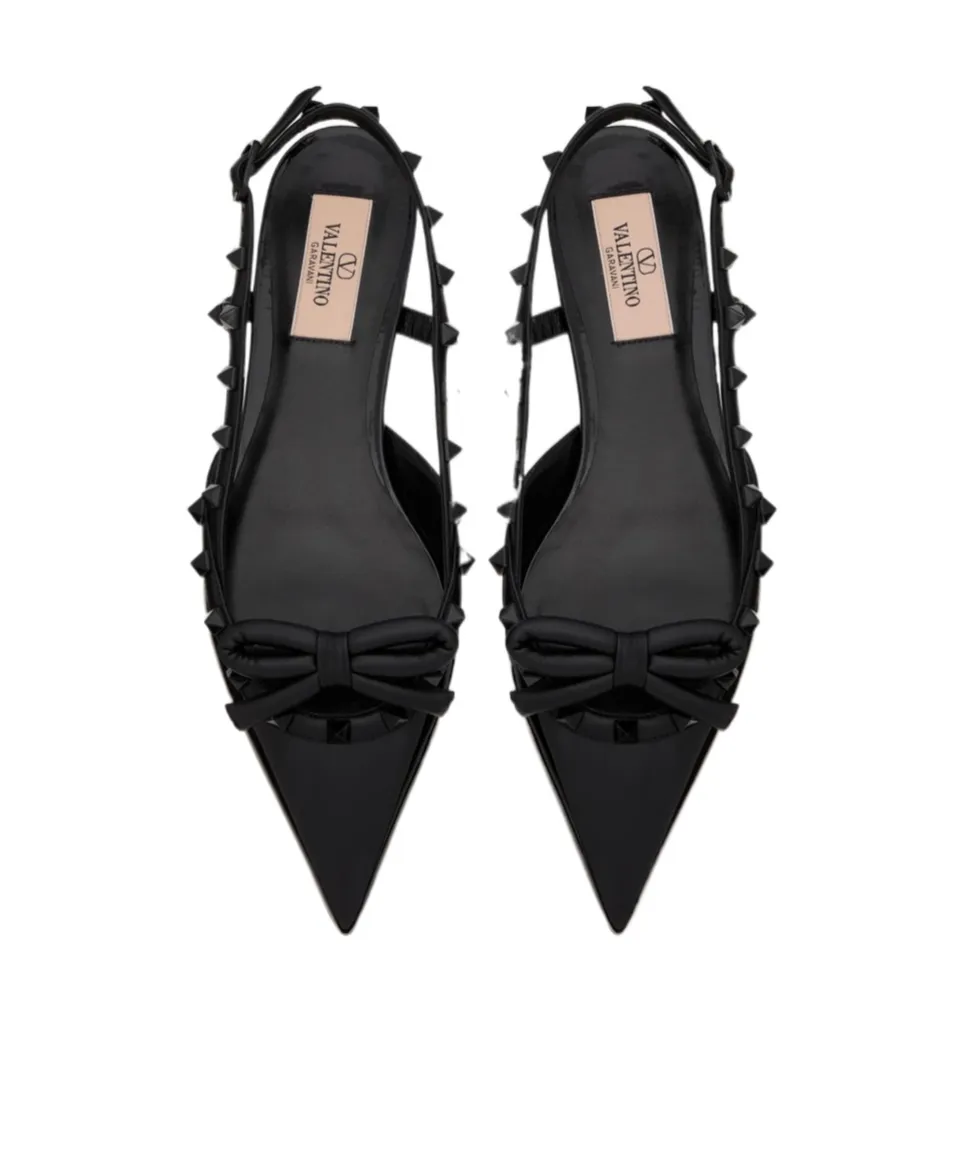 Valentino Garavani Rockstud Pointed Tow Slingback Ballerina Shoes
