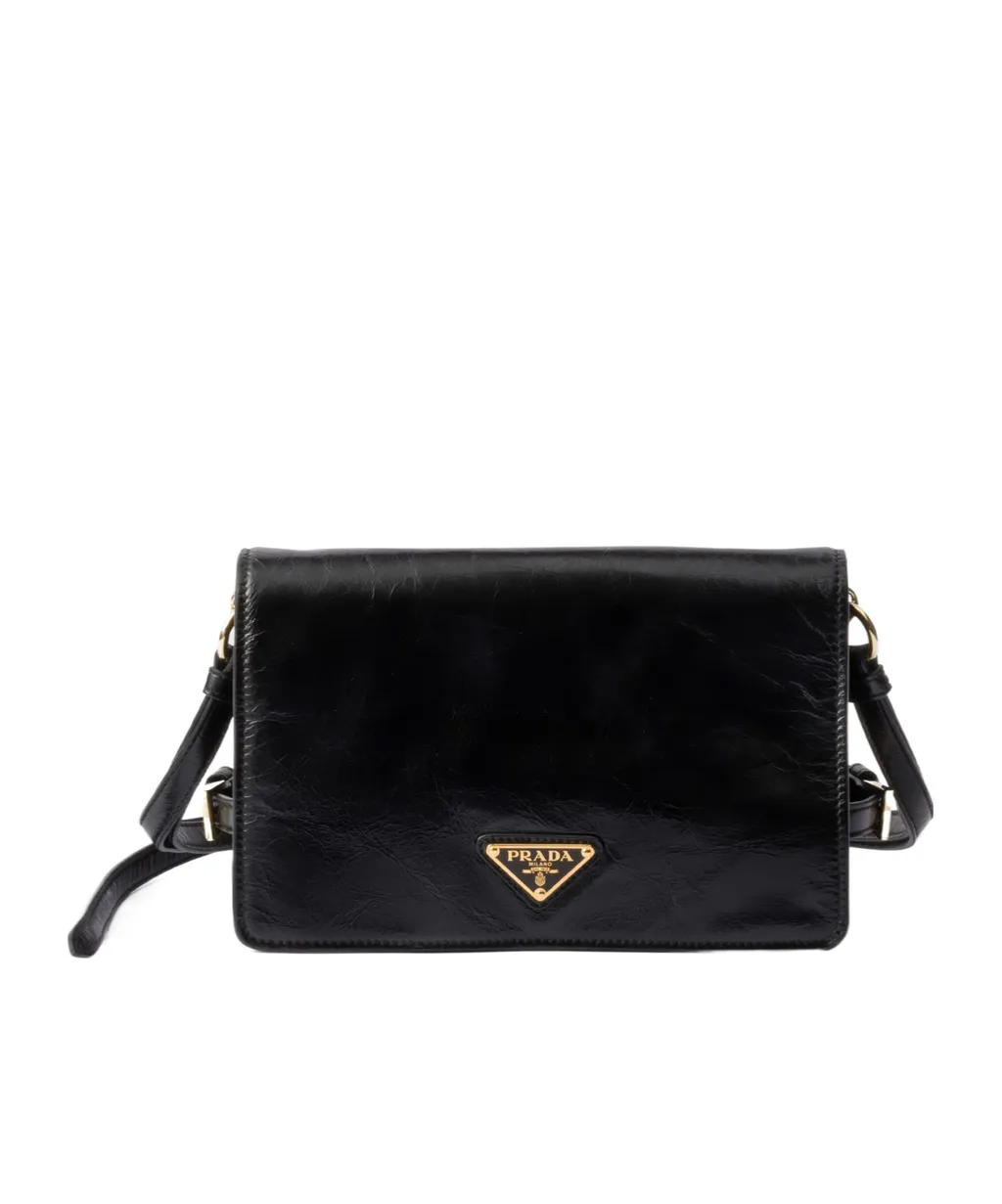 Prada Logo Plaque Foldover Top Shoulder Bag
