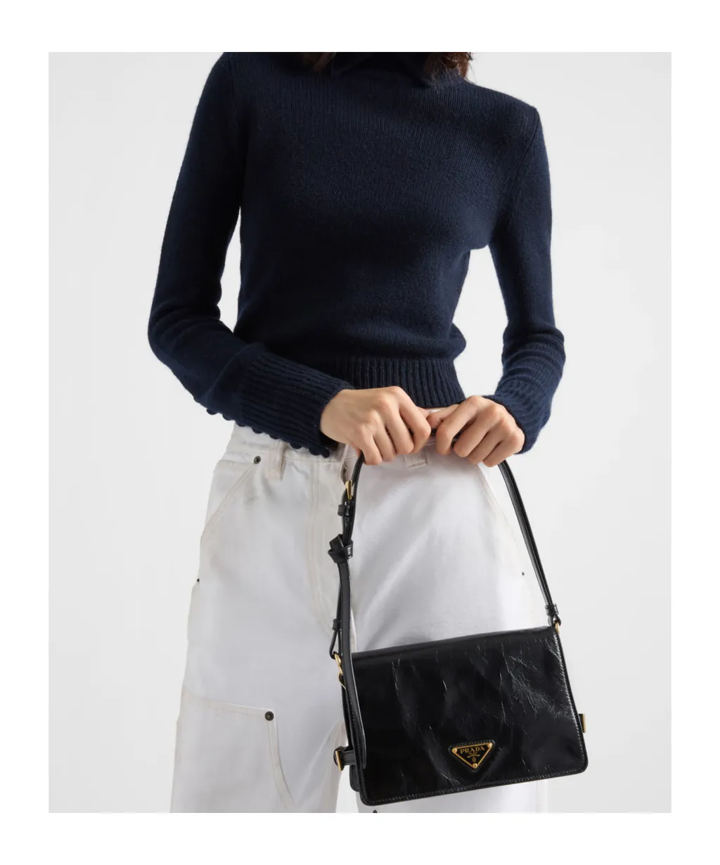 Prada Logo Plaque Foldover Top Shoulder Bag