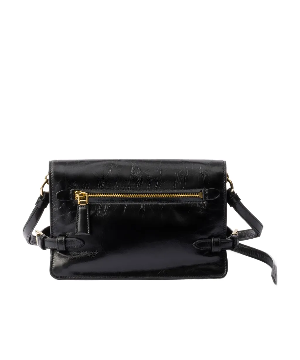 Prada Logo Plaque Foldover Top Shoulder Bag