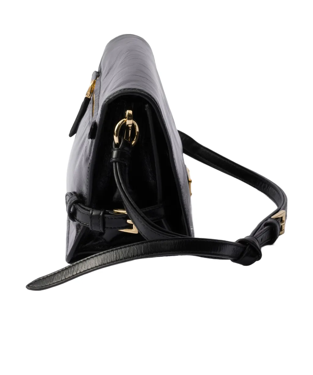 Prada Logo Plaque Foldover Top Shoulder Bag
