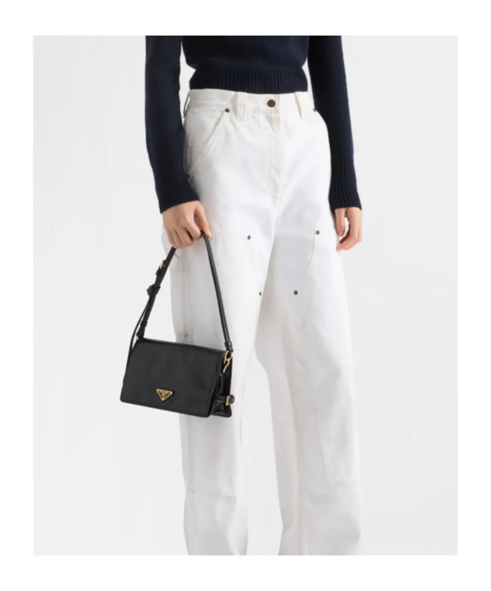 Prada Logo Plaque Foldover Top Shoulder Bag