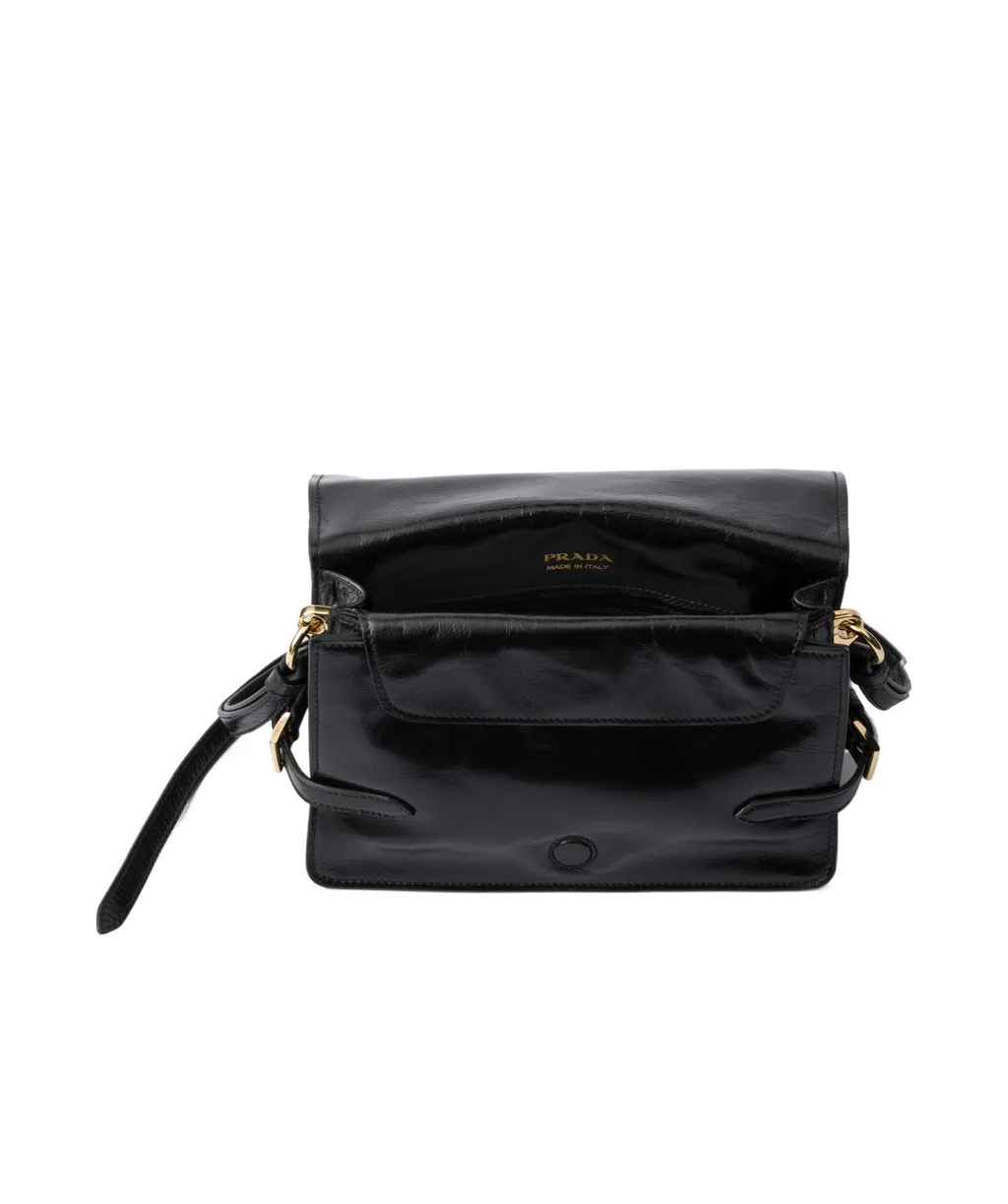 Prada Logo Plaque Foldover Top Shoulder Bag
