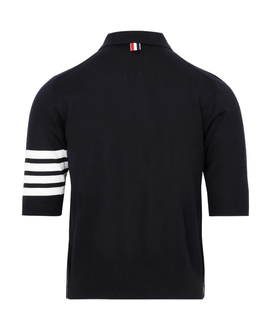 Thom Browne 4 Bar Striped Knitted Polo Shirt
