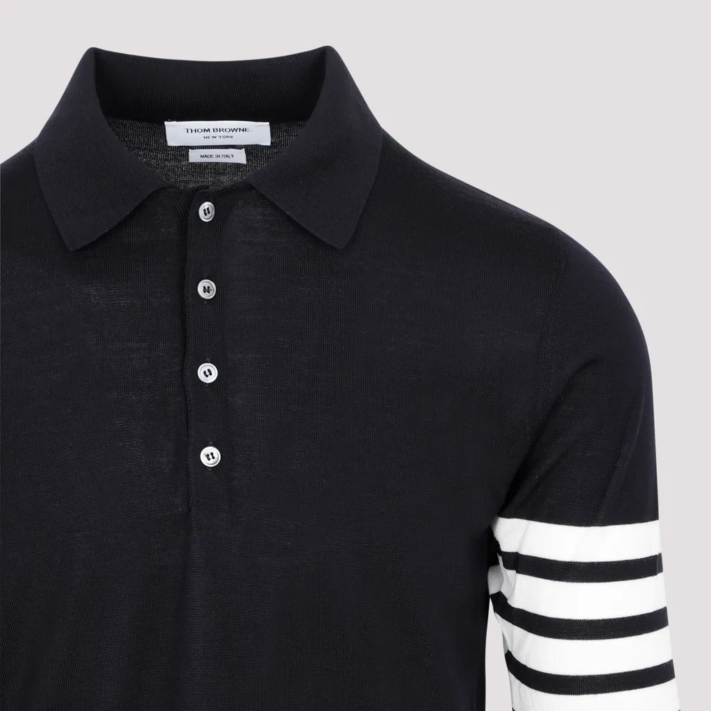 Thom Browne 4 Bar Striped Knitted Polo Shirt