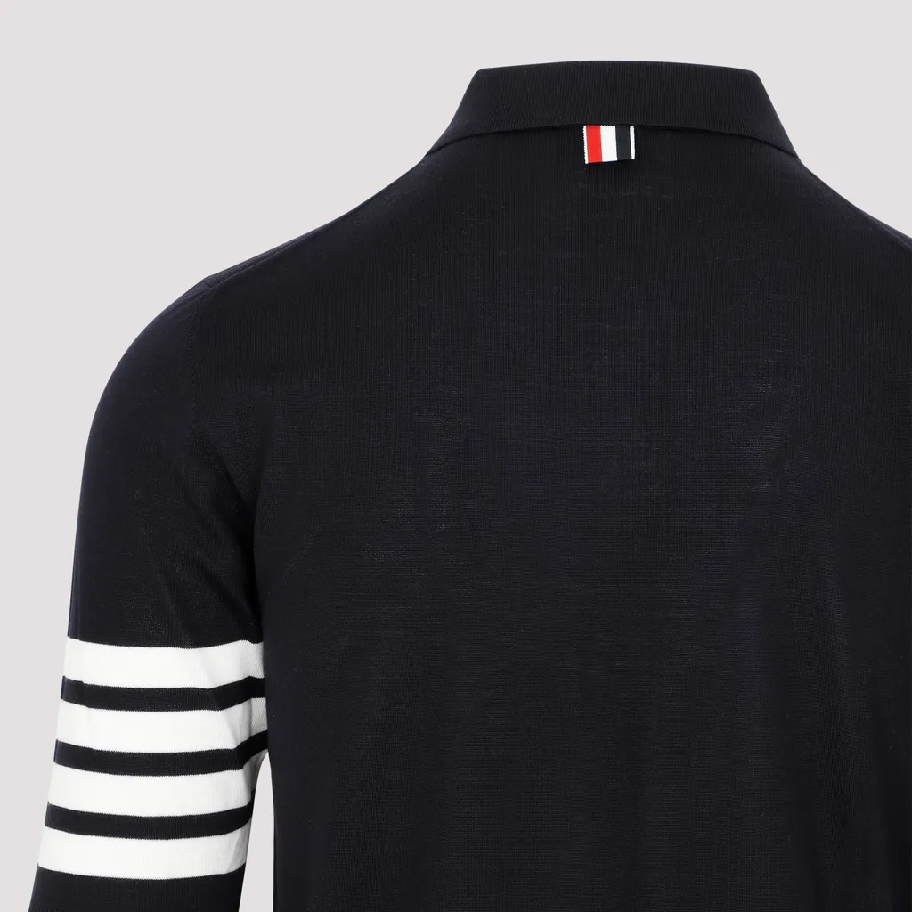 Thom Browne 4 Bar Striped Knitted Polo Shirt
