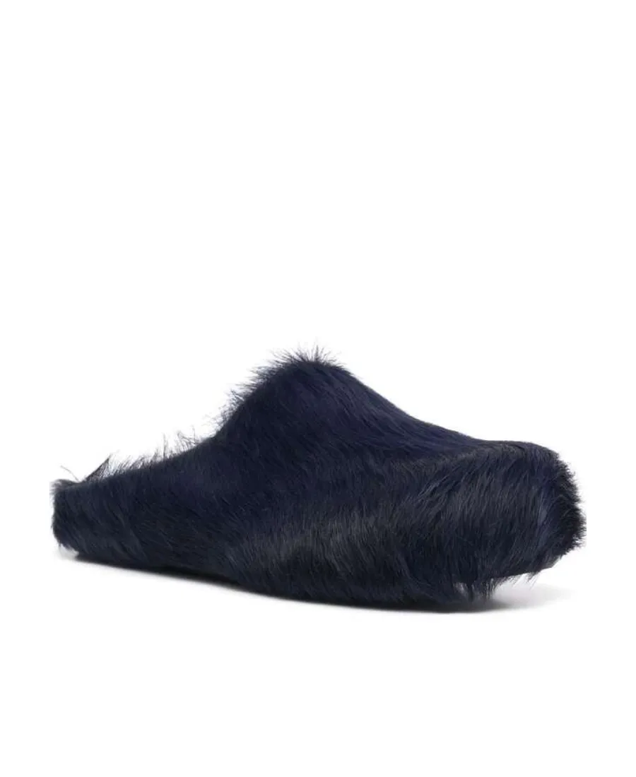 Blue Long Hair Calfskin Fussbett Sabot