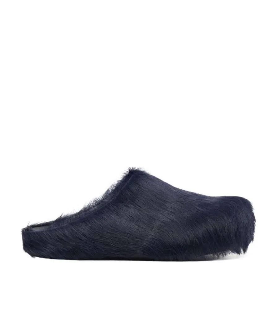 Blue Long Hair Calfskin Fussbett Sabot
